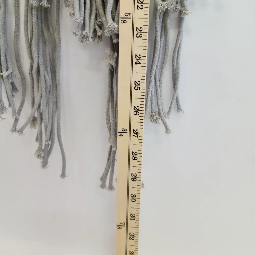 Boho Macrame Wall Hanging Grey Cotton Fringe with Wood Beads and Dowel 31.5x28in